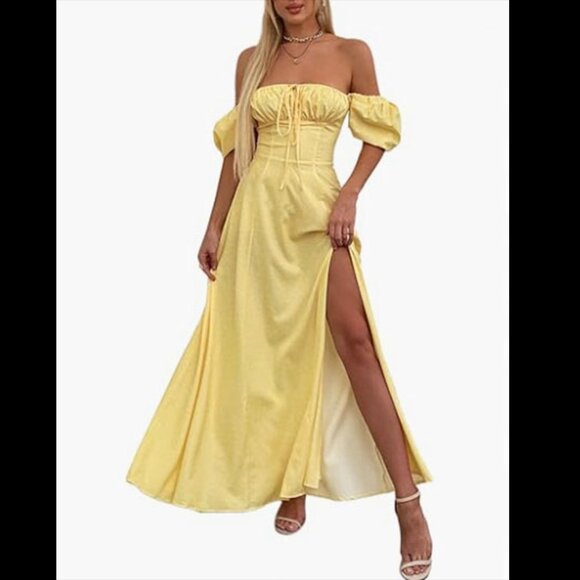 NWT KUTUMAI Puff Sleeve Floral Print Maxi Dress Size Medium Front Slit - Picture 1 of 14